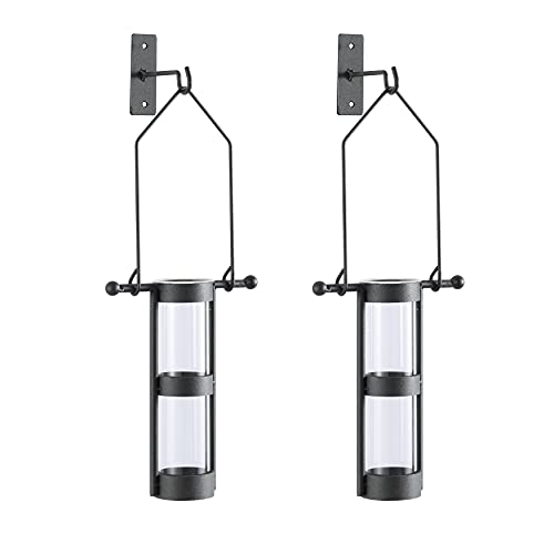 Danya B. QB102-2 Modern Home D√©cor - Wall Mount Hanging Glass Cylinder Vase Set with Metal Cradle and Hook