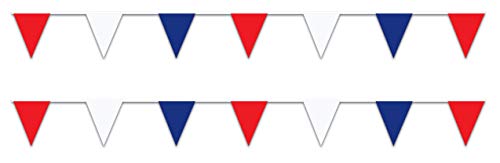 Beistle 2 Piece Indoor Outdoor Plastic Patriotic Pennant Banner 4th of July, Decorations Labor Day, USA Party Supplies