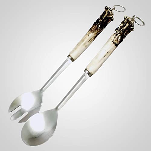 Lipco Polystone and Metal Antler Handle Flatware Server, Set of 2, 11.5-inch Height, Kitchen Utensil Accessories