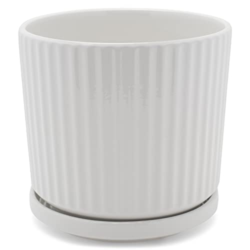 Napco Fluted Classic White 5.5 x 6 Inch Ceramic Flower Pot Planter with Saucer