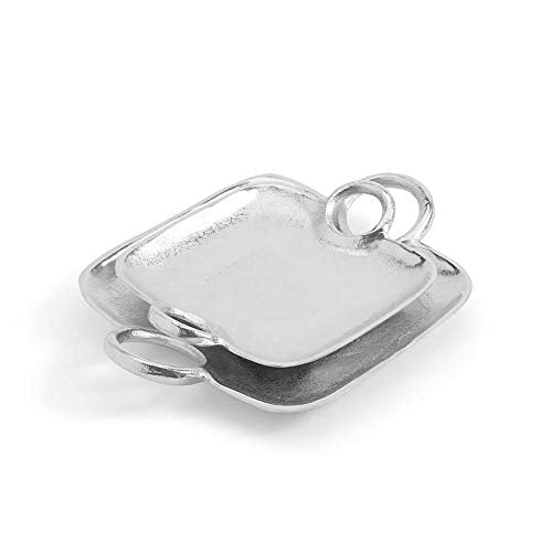 Two's Company Tozai Metropolitan Set of 2 Decorative Silver Trays with Handles