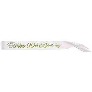 Beistle White"Happy 90th Birthday" Glittered Satin Sash - 1pc