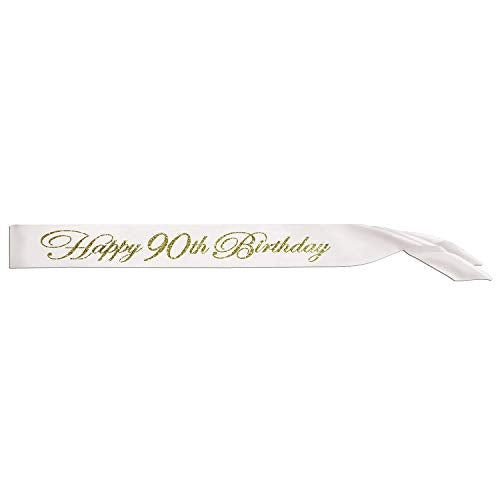 Beistle White"Happy 90th Birthday" Glittered Satin Sash - 1pc