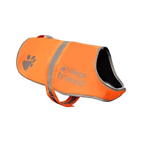 4LegsFriend Safety Orange Reflective Lightweight Fleece Vest with Leash Hole 5 Sizes - High Visibility Coat for Outdoor Activity Day and Night, Keep Your Dog Visible, Safe from Cars & Hunting Accidents