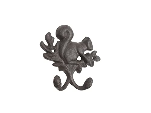 Hampton Iron HANDCRAFTED NAUTICAL DCOR Cast Iron Squirrel with Acorn Decorative Double Metal Wall Hooks 8"