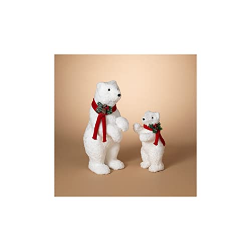 Gerson 2596770 Handcrafted Polar Bears with Scarf and Floral Accent, Set of 2