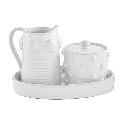 Mud Pie Beaded Cream and Sugar Set, White, Terracotta