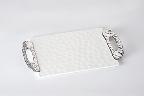 Pampa Bay Titanium-Plated Porcelain Texture Tray, 19 x 11.8 Inch, Silver/White Tone, Oven, Freezer, Dishwasher Safe