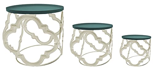 Red Carpet Studios 20152 Cream & Green Plant Stand & Tables - Set of 3