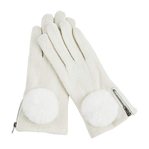 Mud Pie Womens Zipper Poof Glove, Cream, Wool