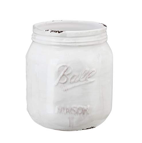 Napco 21649 Distressed Ceramic Mason Jar, Antique White