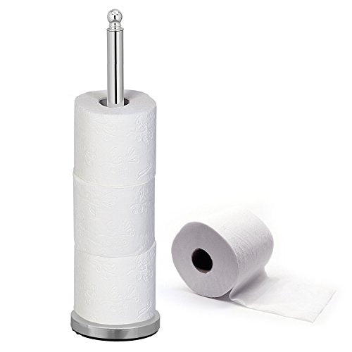 Tatkraft Ideal - Free Standing Toilet Paper Holder Stand - 20.1in (51cm) - Storage for 4 Rolls - Paper Towel Holder - Chrome Plated Steel
