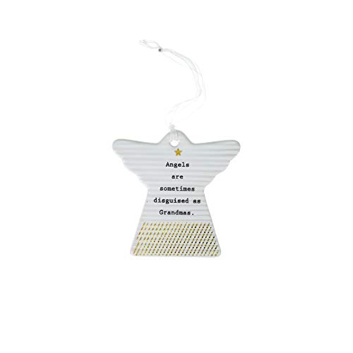 Pavilion Gift Company Sometimes Disguised As Grandmas 3 Inch Porcelain Angel Ornament with Ribbon, White