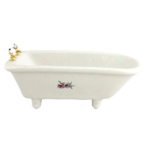 Aztec Imports Dollhouse Miniature 1:12 Scale White Bathtub with Decal M0349tb