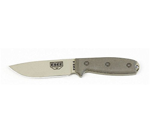 Blue Ridge Knives ESEE Knives 4 Plain Blade Fixed Blade Knife & Kydex Sheath, Desert Tan, ESEE-4P