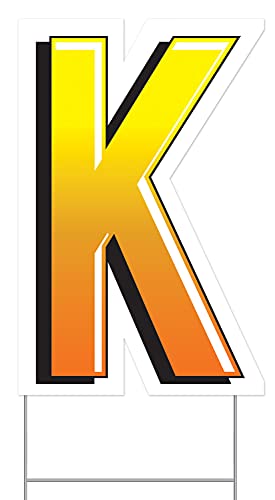 Beistle Plastic Letter K Yard Sign with Metal Stakes-Happy Birthday Party Outdoor Lawn Decoration, 18" x 11.75", Yellow/Orange/White/Black