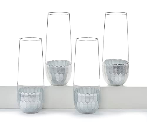 Giftcraft 094660 Faceted Drinking Glass, 6.3-inch Height, Silver and Glass, Set of 4