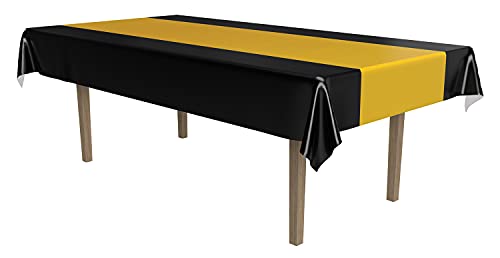 Beistle Plastic Awards Night Black and Gold Cover  New Years Eve Table Party Supplies-Birthday/Graduation Disposable Rectangle Tablecloths, 54" x 108"