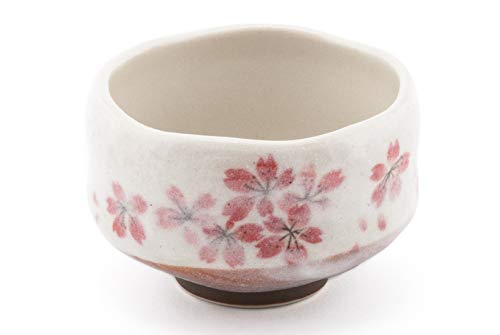 FMC Fuji Merchandise Traditional Japanese Tea Ceremony Matcha Bowl Chawan Textured Glaze Maple Leaf Design Handcrafted in Japan (pink sakura)