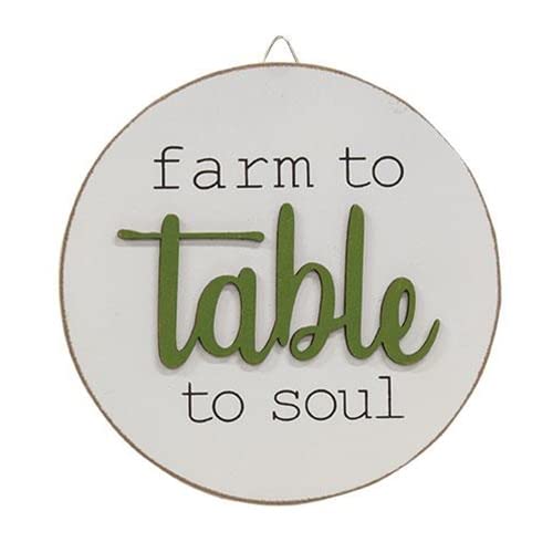FARM to TABLE to SOUL Round Wood Sign Plaque - Farmhouse Distressed - 6 inch Diameter