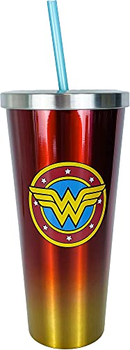 Spoontiques 18289 Wonder Woman Stainless Cup With Straw,24 Oz