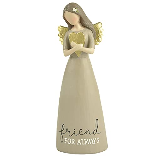 Blossom Bucket Friend for Always Heart Chocolate Brown 6 inch Resin Stone Angel Figurine