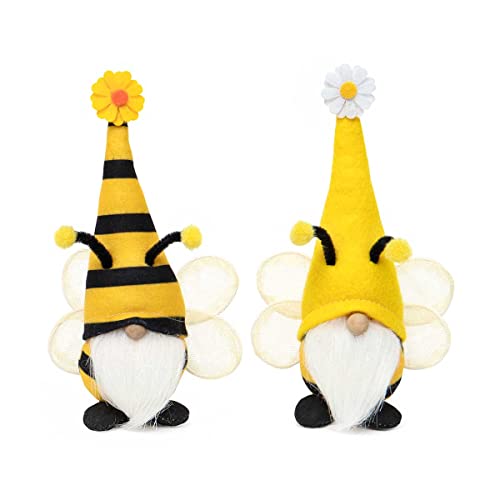 MeraVic Bee Gnome with Wings, Antennae, Wood Nose, White Beard and Feet, Small, 7 Inches, Plush, Collectible Figurines, Gifts for Home Shelf D√©cor, Set of 2 - Spring Decoration