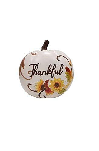 Delton 2287-0 Thankful Resin Pumpkin, 7-inch Height, White