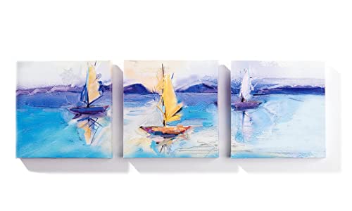 Giftcraft 094192 Nautical Canvas Prints, Set of 3, 8-inch Square, Canvas and Medium Density Fibreboard