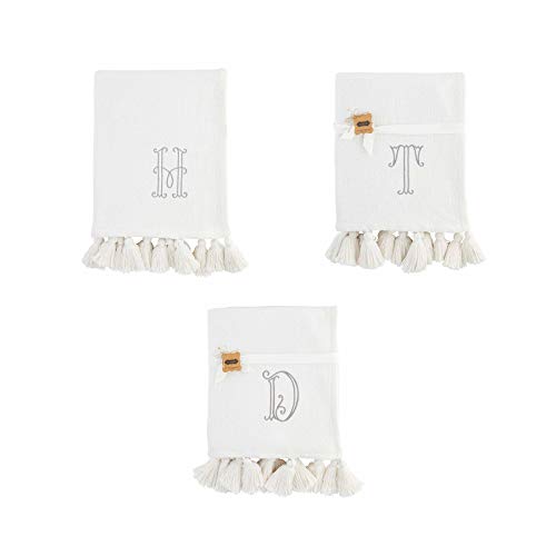 Mud Pie Initial Throw Blanket,50" x 60",White