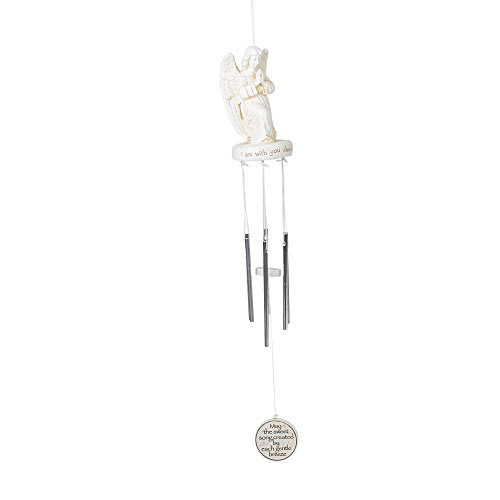 Roman Always with You Praying Angel 18 Inch Resin Metal Hanging Garden Wind Chimes