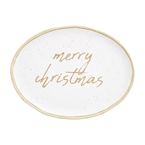 Mud Pie Stoneware Gold Merry Christmas Platter, 16 1/4-inch