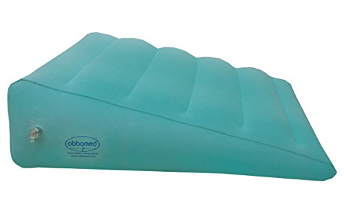 ObboMed HR-7510 Inflatable Portable Bed Wedge Pillow with Velour Surface for Sleeping, Travel, Trip Vacation, Horizontal Indention Prevent Sliding, 23‚Äù x 22‚Äù x(7.5‚Äù~1.5‚Äù), Cyan
