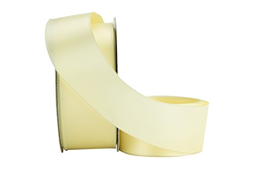 Ribbon Bazaar Satin Double Faced Wired Ribbon - 100% Polyester Wire Edged Ribbon for Gift Wrapping, Crafts, Scrapbooking, Hair Bow, Decorating & More - 1-1/2 inch Ivory 25 Yards