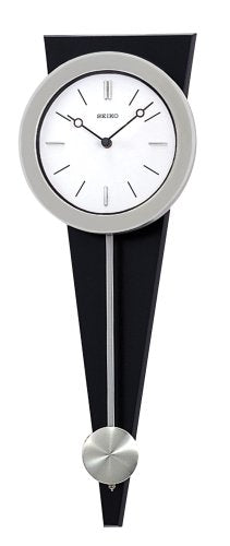 Seiko Wall Pendulum Clock Silver-Tone Case on Black Solid Wood Base