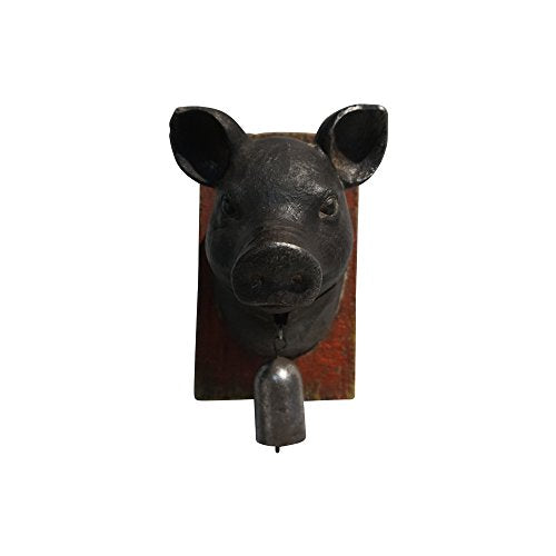 Comfy Hour Antique & Vintage Interior Decor Collection, Animal Edition 7" Pig Head Wall Ring Bell, Rusty Looking, Black Vintage Style, Dark Antique, Polyresin