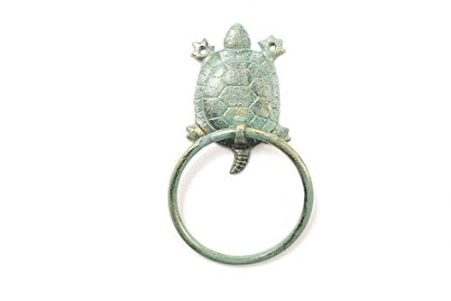 Hampton Iron Antique Seaworn Bronze Cast Iron Turtle Towel Holder 8" - Sea Themed Decor - C