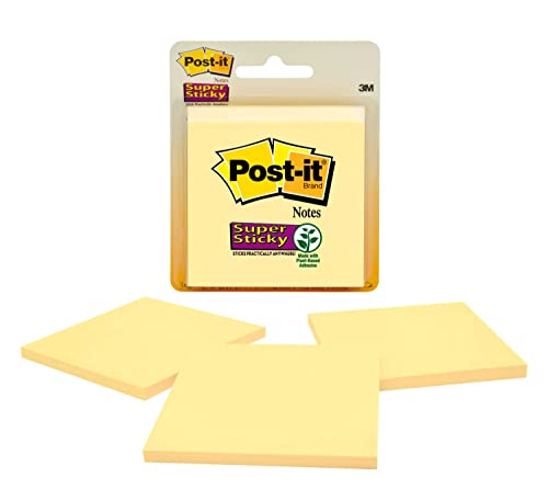 Pens Post-it Super Sticky Notes, 3x3 in, 3 Pads, 2x the Sticking Power, Canary Yellow, Recyclable (3321-SSCY)