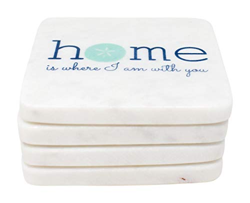 Boston Warehouse Coastal Design Home is Where I Am with You Rounded Edge Square Marble Coasters Set of 4