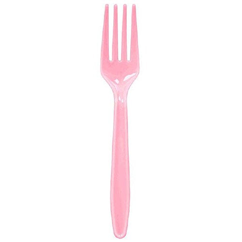 Amscan Premium Plastic Forks, 9" x 4.3", Pale Pink