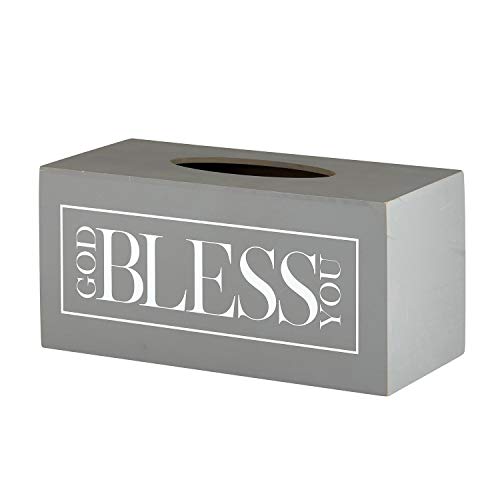 Creative Brands Faithworks - God Bless You Wooden Tissue Box Cover, Large, Grey