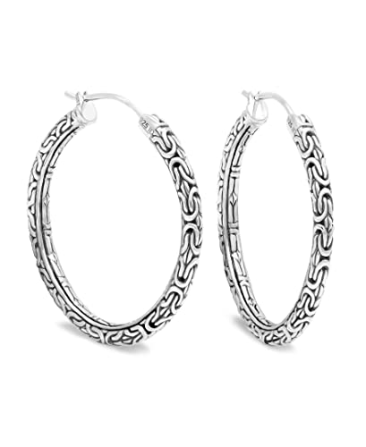 DEVATA Sterling Silver 925 DEVATA Bali Byzantine Round 35mm Hoop Earrings BYN3336