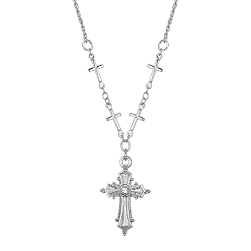 1928 Jewelry Crystal Accent Cross Pendant Necklace 16" + 3" Extender