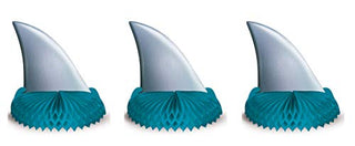 Beistle 3 Piece Shark Theme Party Supplies Birthday Decorations Table Centerpieces, 6.75" x 6.25", Gray/Blue