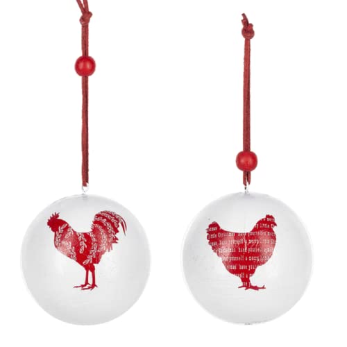 Ganz MX183914 Rooster and Chicken Ball Ornaments, 2.75-inch Diameter, Set of 2