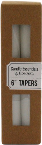 HomArt Unscented Taper Wax 6-Inch Candles, Ivory, 4-Pack