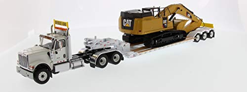 International HX520 Tandem Tractor White with XL 120 Lowboy Trailer and CAT Caterpillar 349F L XE Hydraulic Excavator Set of 2 Pieces 1/50 Diecast Models by Diecast Masters 85600