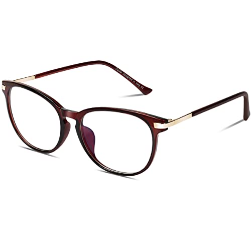 DUCO Blue Light Glasses for Men Women Blue Ray Blocking Glasses Computer Glasses for Teens Brown Retro Round Eyeglasses Frame Non prescription 5204