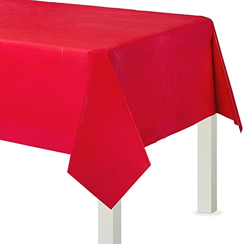 Amscan 579592.40 Apple Red Flannel-Backed Table Cover, 54" x 108", 1ct