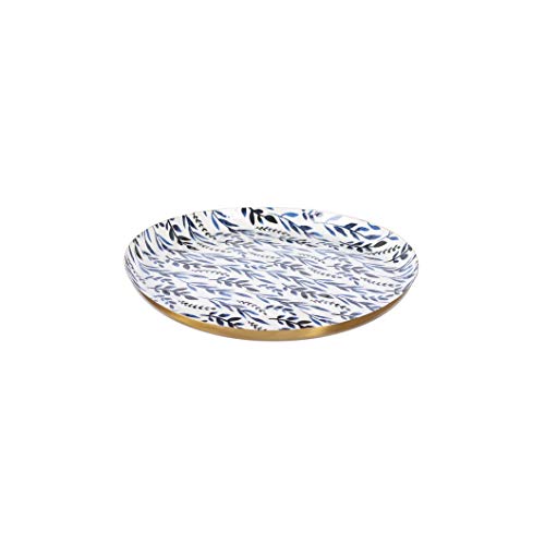 Ganz CB174766 Large Blue Floral and Gold Tray, 11-inch Diameter